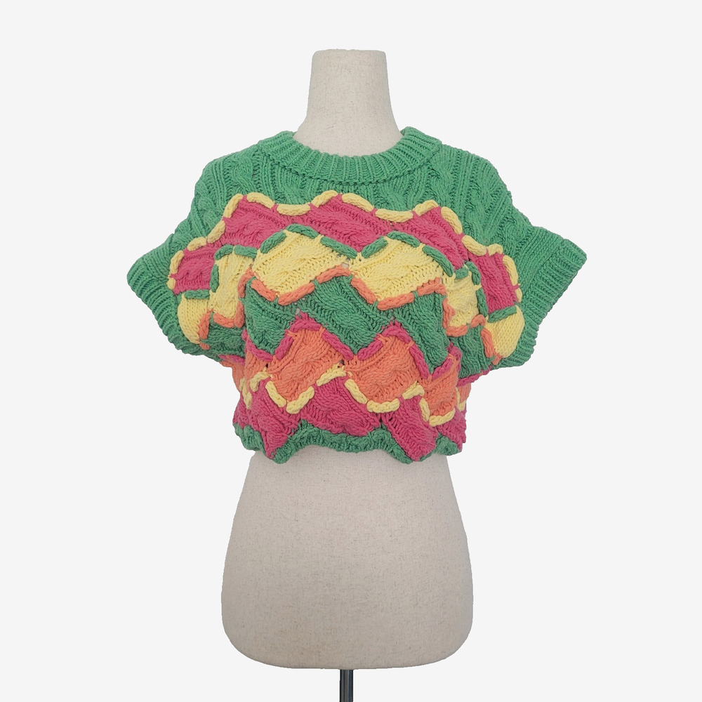 NWT Zara Chunky Knit Colorful Vest Size S Artsy Grannycore Twee Clowncore Neon